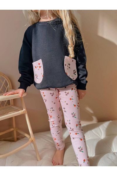 YİGİT BUTİK Yigit Boutique Floral Printed Tights Girl's Bottom Top Set