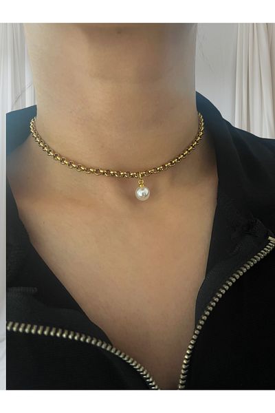 Hoop jewelery Steel Pearl Tip Choker