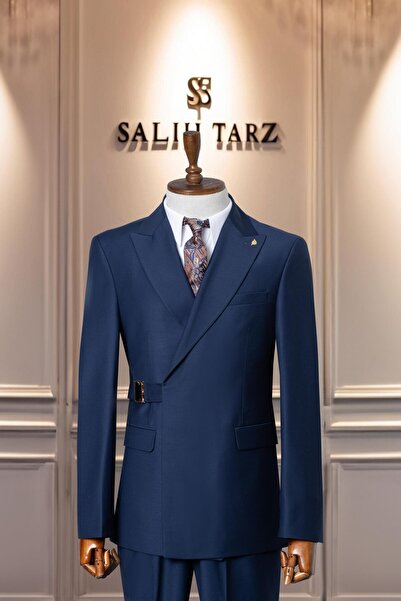 Salihtarzz Takım Elbise İtalyan Kesim Kemerli Premium Lacivert SD41065