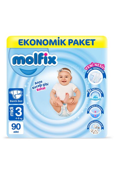 Molfix Baby Diapers Size 3 Midi Economic Package 90 Pieces
