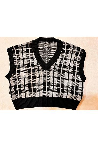 moda mh Plaid Black Grey Sueveter