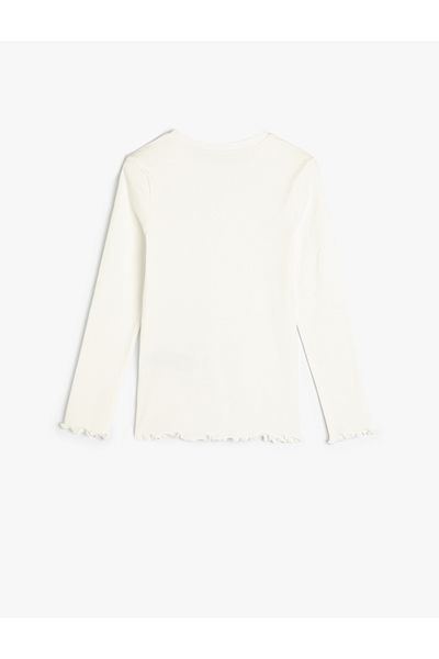 Koton Long Sleeve Crew Neck Ribbed Cotton T-Shirt