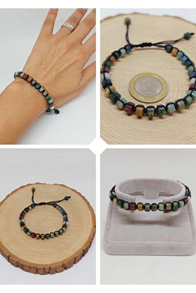 Yasamtohumu Prsten od ahat kamena kroj Makrame dizajn unisex narukvica (49344)