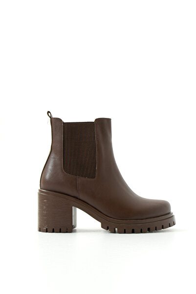 Gökçe Shoes Arina Kahve Çift Lastik Detay Kadın Topuklu Ayakkabı