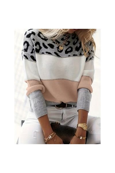 Secret Passion Lingerie Sezon nou - Bluză cu mânecă lungă cu imprimeu leopard, guler deschis, colorată, pentru femei, pulover 63079