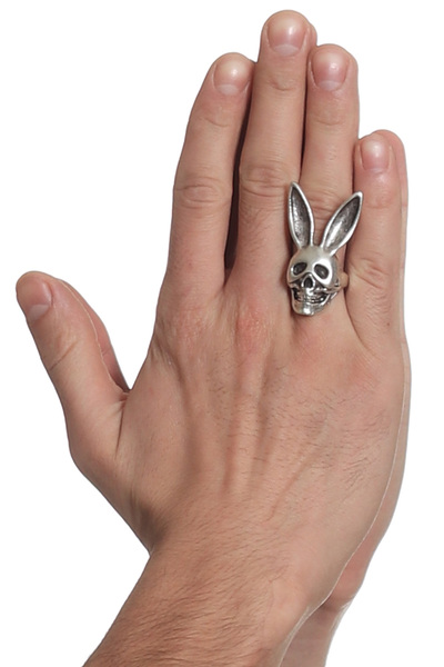LABALABA Erkek Antik Gümüş Kaplama Ayarlanabilir Kurukafa&Tavşan Figürlü Gotik Yüzük