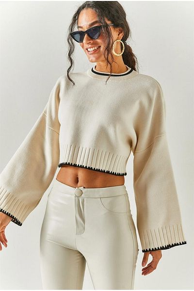 DAMGA Collection Women Shepherd Stitching Spanish Sleeve Sweater