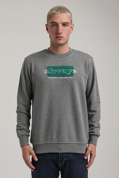 NEW WORLD POLO Crew Neck Gray Melange Slim Fit Sweatshirt 24Fwm60201