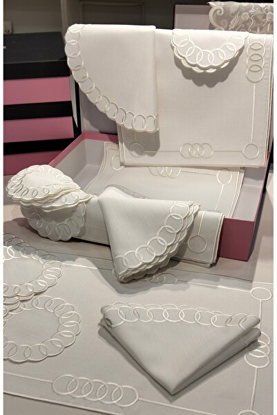 incisecrethome Gold İşlemeli Gardenya Leke Tutmaz Kumaş Amerikan Servis Seti – 36 Parça_ Lüks