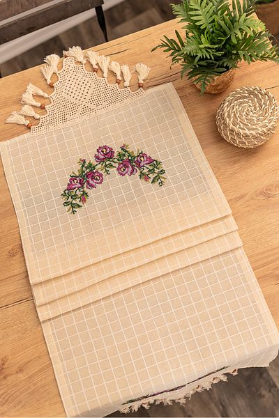 Buldan CSN Tekstil Purple Cross Stitch Runner