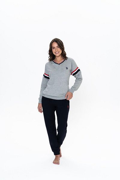 U.S. Polo Assn. قاعدة. بولو أسن. طقم بيجامة نسائي قطن 100% بأكمام طويلة - 17071