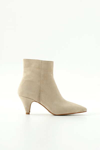 Gökçe Shoes Sabina Krem Süet Günlük Kullanım Kadın Topuklu Bot