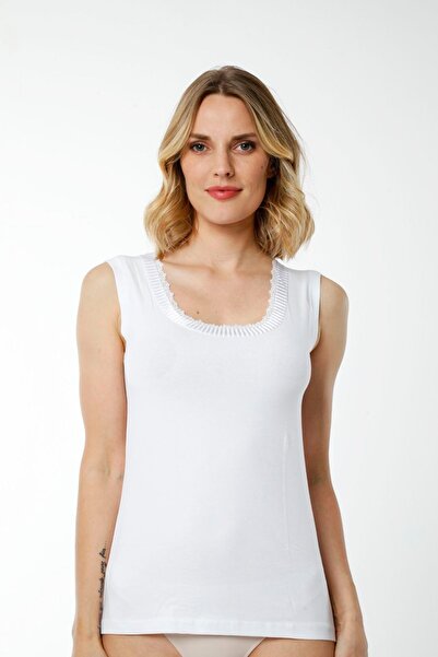 Hmd 2440 White Cotton Comfortable Texture Collar Detailed Thick Strap Women's Athlete