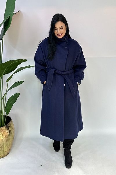 GÖKSEL Plus Size Cashmere Coat - Navy Blue