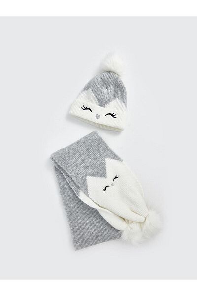LC Waikiki Lcw Accessories Girls' Scarf and Beanie with Pompom Detail