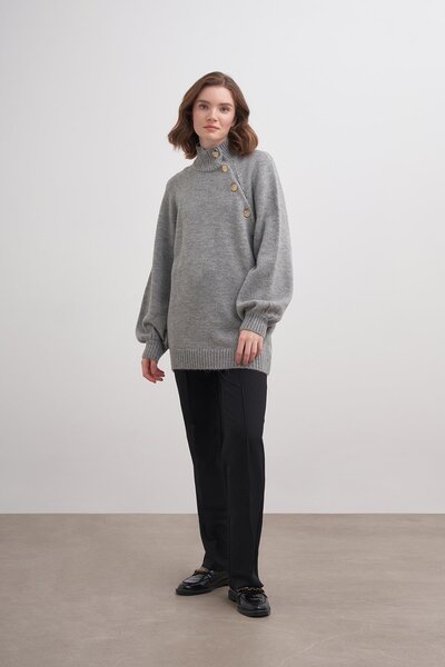 inspiration Omuzu Düğmeli Kazak BR7037 Gri