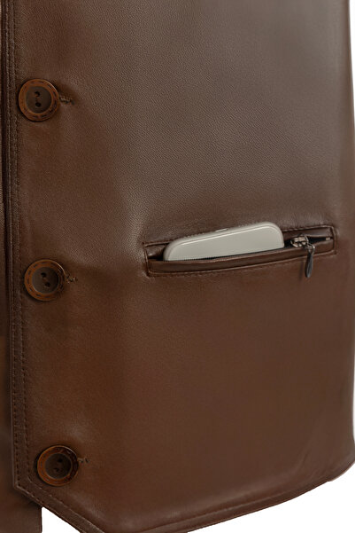 fubileather Γνήσιο γιλέκο με κουμπιά από δέρμα αρνιού (ανδρικό δερμάτινο γιλέκο)