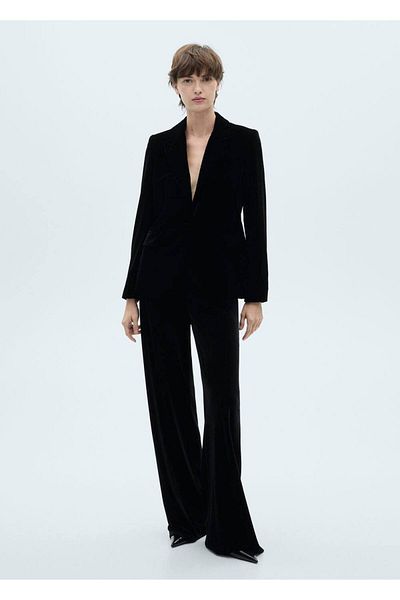 MANGO Woman Molded Velvet Blazer Jacket