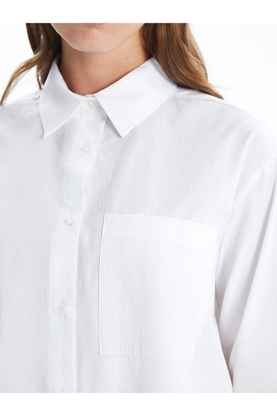 LC Waikiki Lcw Modest Solid Long Sleeve Oversize Poplin Women's Shirt