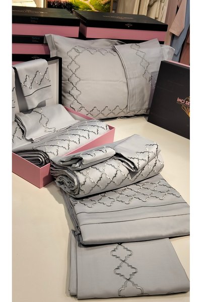 incisecrethome Duvet Cover Set Double, Embroidered Cotton Satin Duvet Cover Set Consist of 6 Pieces