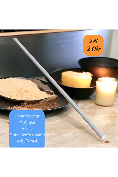 CHANCE GİFT Alüminyum Metal Oklava İnce Metal Oklava Paslanmaz Modern Mutfak Hamur Açma (80 Cm)