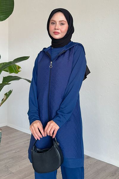 InStyle Zippered Quilted Dark Blue Triple Set