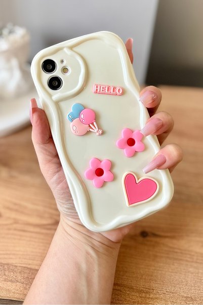 MİRAZ TASARIM Iphone 11 3d decorated ecru color case