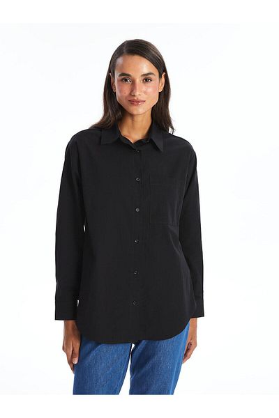 LC Waikiki Lcw Modest Solid Dlouhý rukáv Oversize popelínová dámská košile