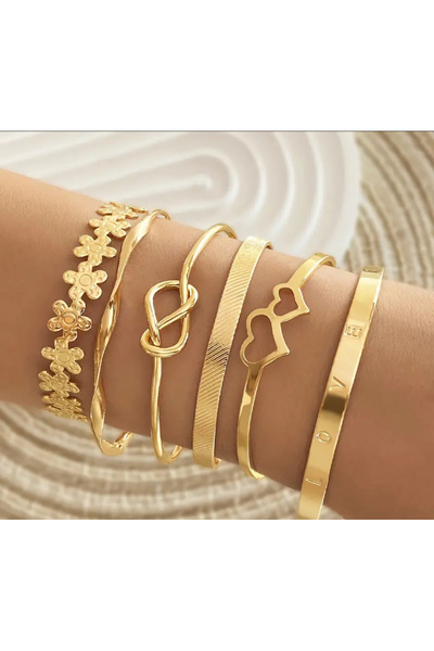 Butik 6 قطع قابلة للتعديل على شكل قلب، عقدة، سوار بتصميم زهرة