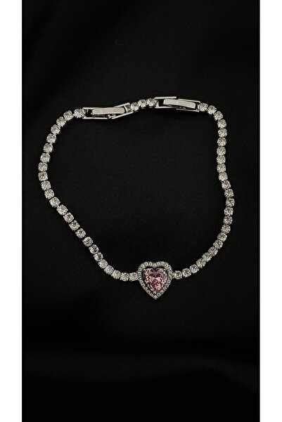 stainless steell Pando Heart Waterway Bracelet (Silver - Pink Stone - Adjusta...