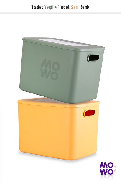 Mowo Home Retro Box 2-Piece Green-Yellow Color 17 Lt Organizer Storage Box with Lid, Organizer