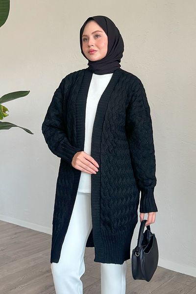 InStyle Cardigan tricotat negru împletit cu lanț