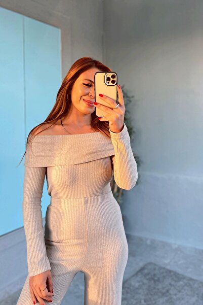 İrka Moda Madonna Collar Camisole Ecru Suit