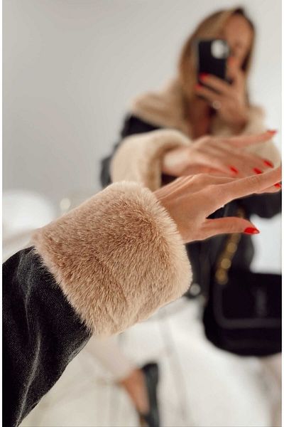 SAGİ JEANS Brown Sheepskin Short Denim Coat