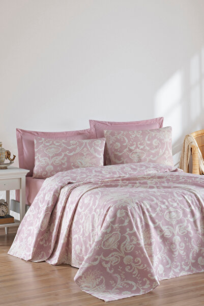 Enlora Home Baskılı Pike Takımı Çift Kişilik Tuval Lila