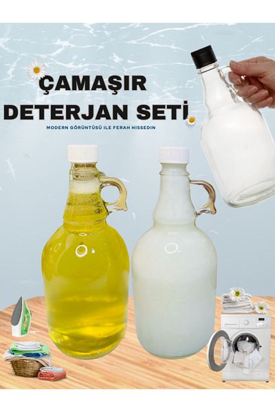 Milea Set of 2 Glass Liquid Detergent Jar and Softener Storage Bottle 1000 ml