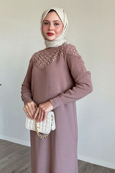 InStyle Dusty Rose Pearl Knitwear Dress