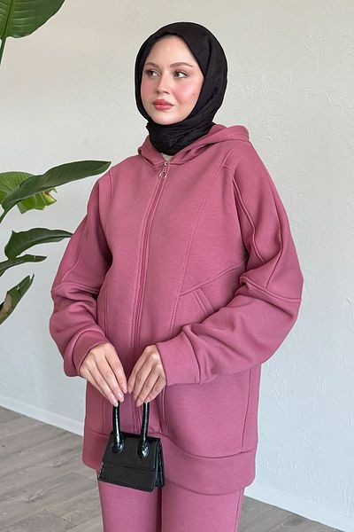 InStyle طقم مكون من قطعتين بغطاء للرأس وجيب مزدوج من Dusty Rose