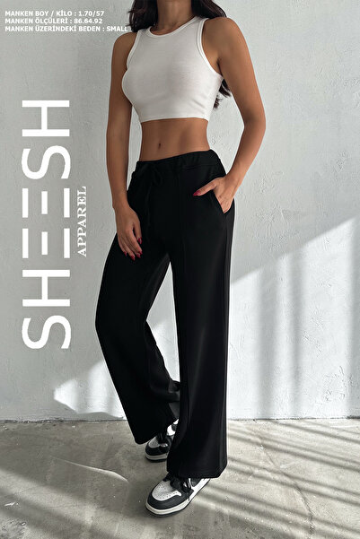 SHEESH APPAREL Soft Textured Black Wide Leg Modal Grass Palazzo Pants Sweatpants