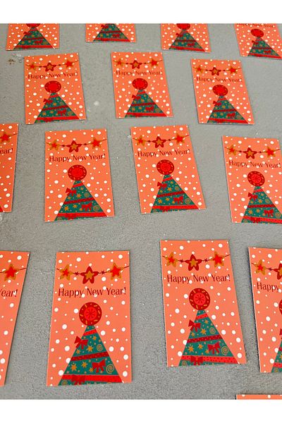 Meyofficial New Year's Pine Tree Themed Greeting Card - 8*5 Cm, Pack of 20