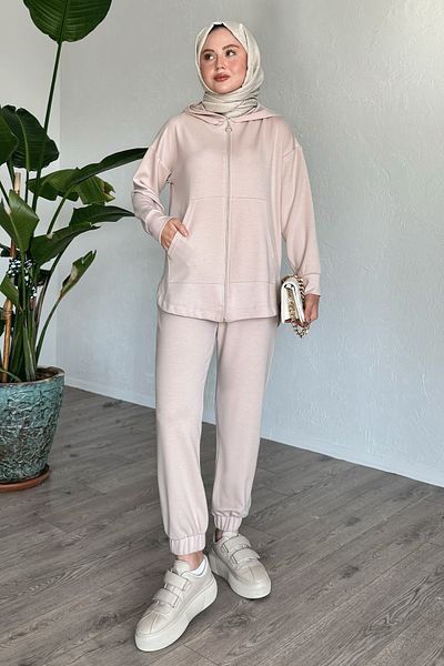InStyle Set dublu cu picior elastic bej cu fermoar