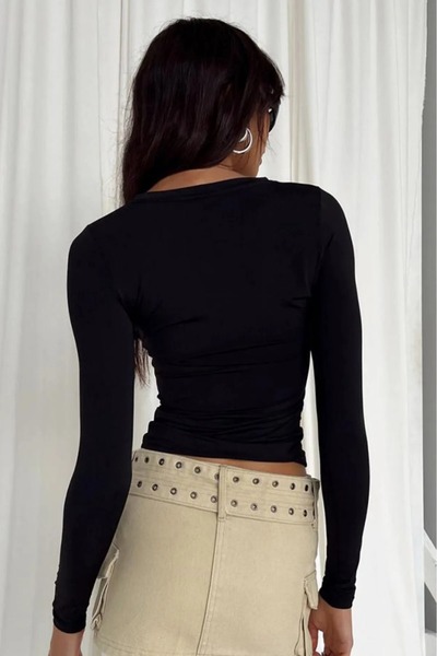 coder Black Crew Neck Basic Body Dlouhý rukáv