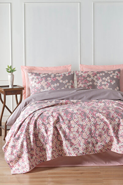 Enlora Home Pike Seti Baskılı Tek Kişilik Piti Yaprak Mor