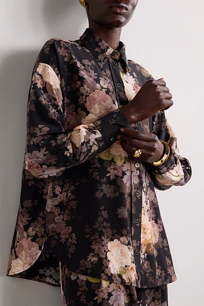 XHAN Anthracite Floral Print Chiffon Shirt 5Kxk2-49051-36