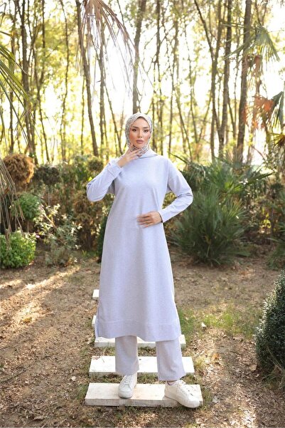 Bwest Hooded Long Sweat Pants Double Hijab Tracksuit Set - 03082.008 - Gray