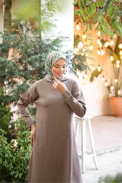 Bwest Long Hooded Sweat Pants and Hijab Tracksuit Set - 03082.016 - Mink