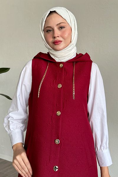 InStyle Vestă cu lanț matlasat Jacquard - Roșu Claret