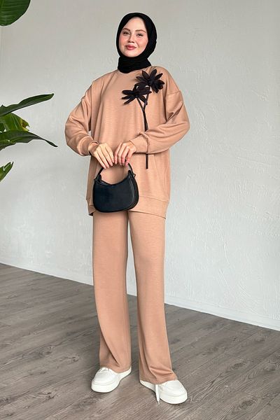 InStyle Set de șnur floral bej închis