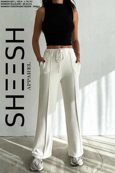 SHEESH APPAREL Pantaloni de sport Palazzo, cu textura moale, ecru, cu picioare largi