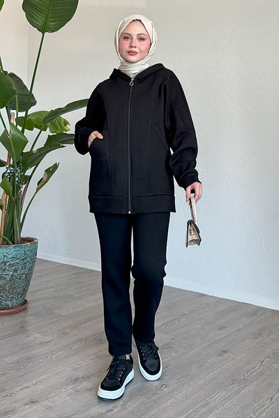 InStyle Black Double Pocket Hooded Double Set